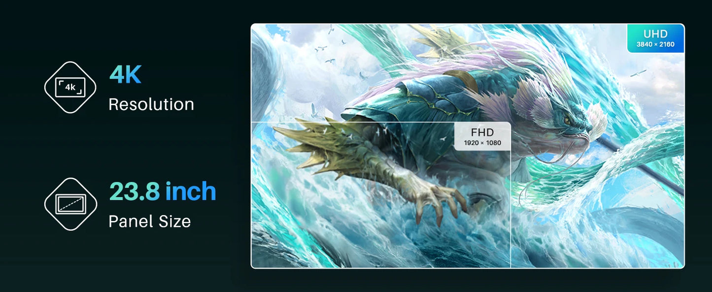 HUION Kamvas Pro 24 4K UHD Graphics Tablet Monitor 23.8 Inch 140% sRGB 8192 Level Battery free Display Drawing Monitor for Android