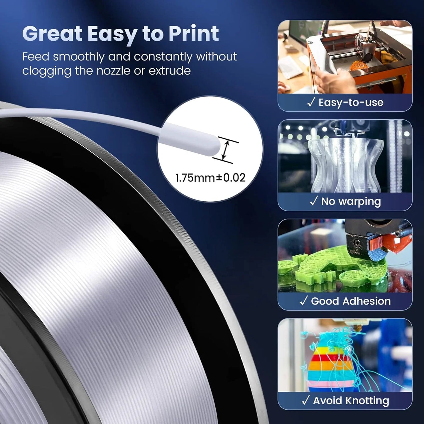 JAYO 3D SILK PLA+ Printer Filament 1.75mm+/-0.02mm  2Rolls SILK 3D Printer Filament Neatly Wound & No bubbles PLA for 3D Printer