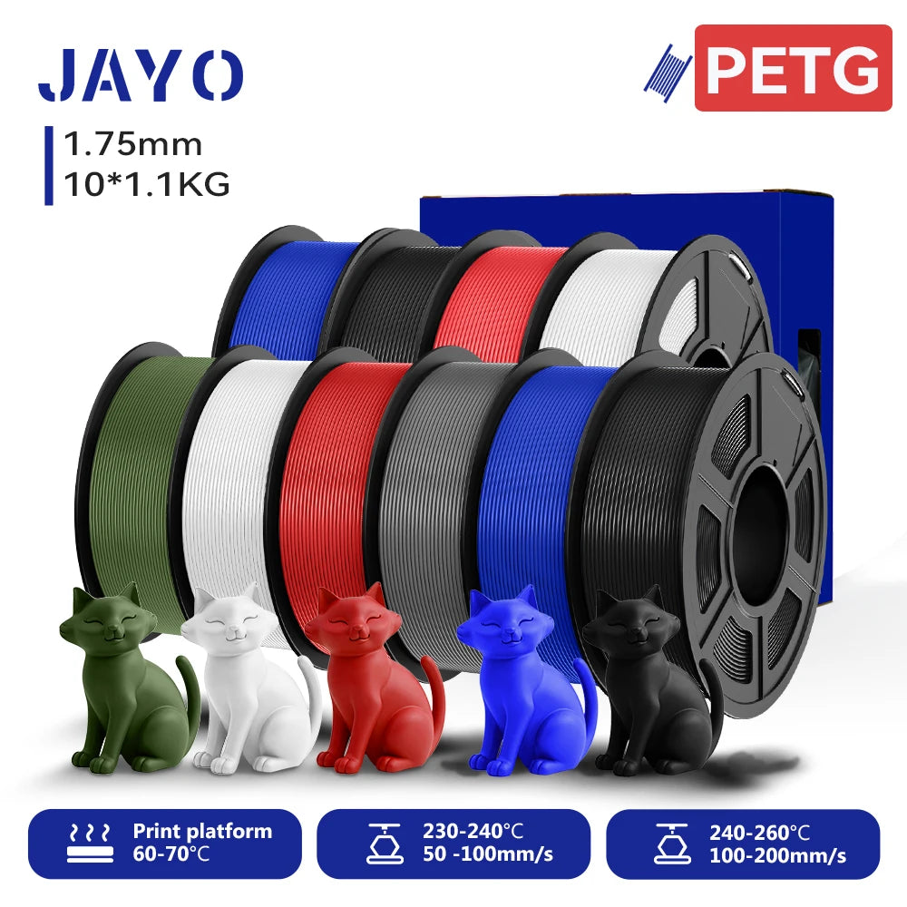 JAYO 3D PETG/PETG Clear 3D Printer Filament 1.75 ±0.02mm 5 /10Rolls High Toughness Neatly Wound Filament Fit Most FDM Printer