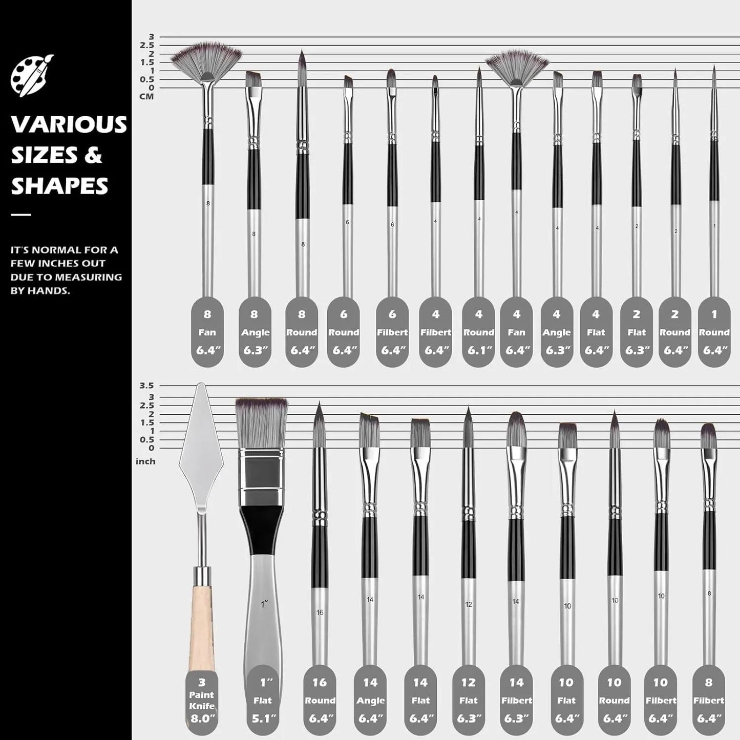 Professional 24-Piece Artist Paint Brush Set—Assorted Flat, Round, Fan & Detail Brushes with Premium Soft Bristles, Wooden Handle