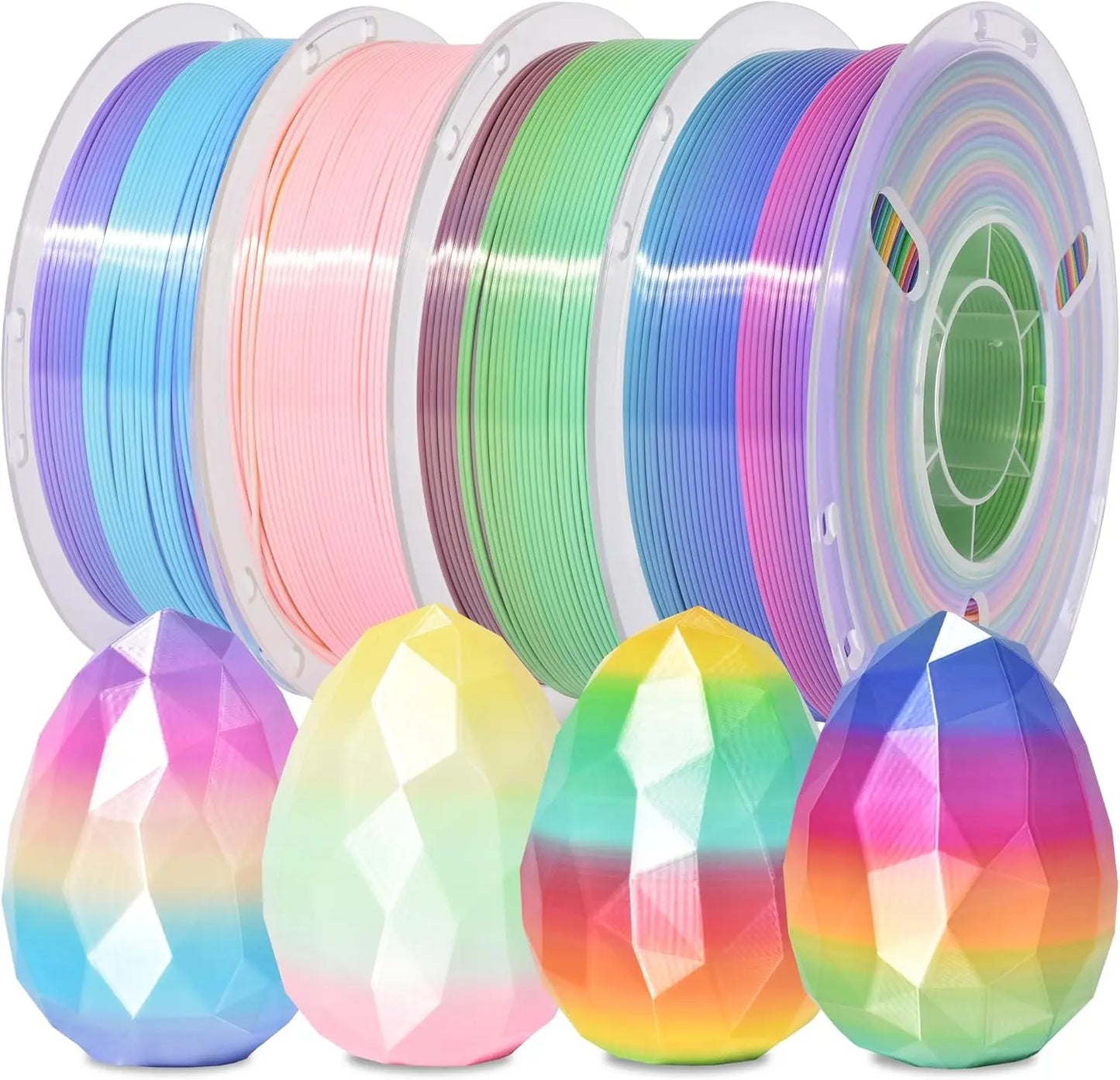 4 Colors Rainbow Silk PLA Filament Bundle Fast Color Change 3D PLA Filament Neatly Wound, 1.75mm 1kg(2.2lb) X4PCS, Candy