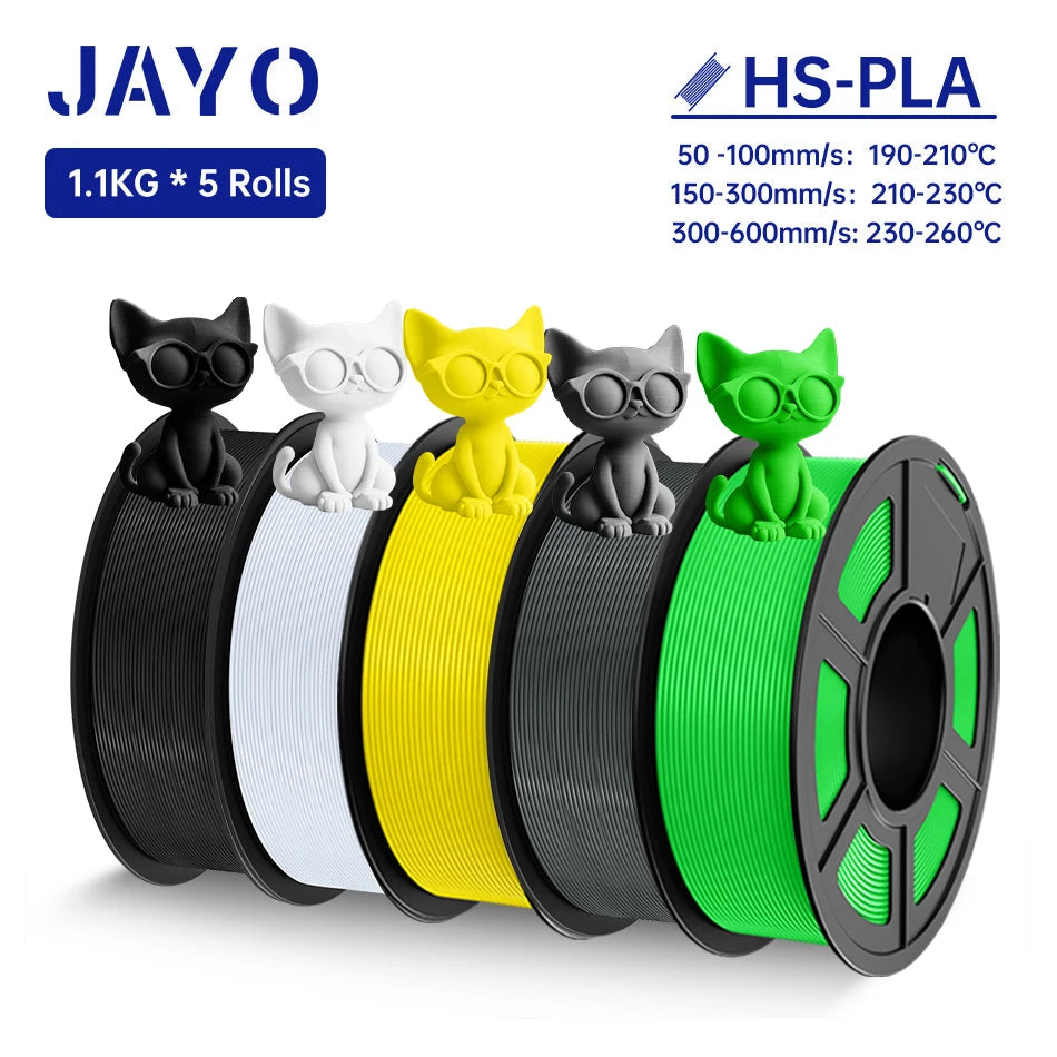 JAYO 5Rolls PLA Filament High Speed PLA 1.75mm 1.1KG 3D Printer Filament Neatly Wound 3D Printing Material For FDM 5.5KG/SET