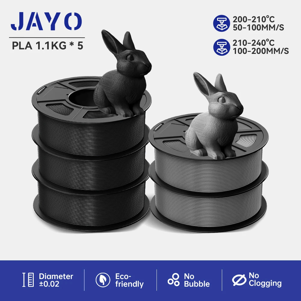 JAYO PLA/ABS/PETG/TPU/PLA PLUS/PLAMeta/ 3D Filament 1.75mm 5Rolls 2.5KG/5.5KG100% No Bubble FDM 3D Printer Materials DIY Gift