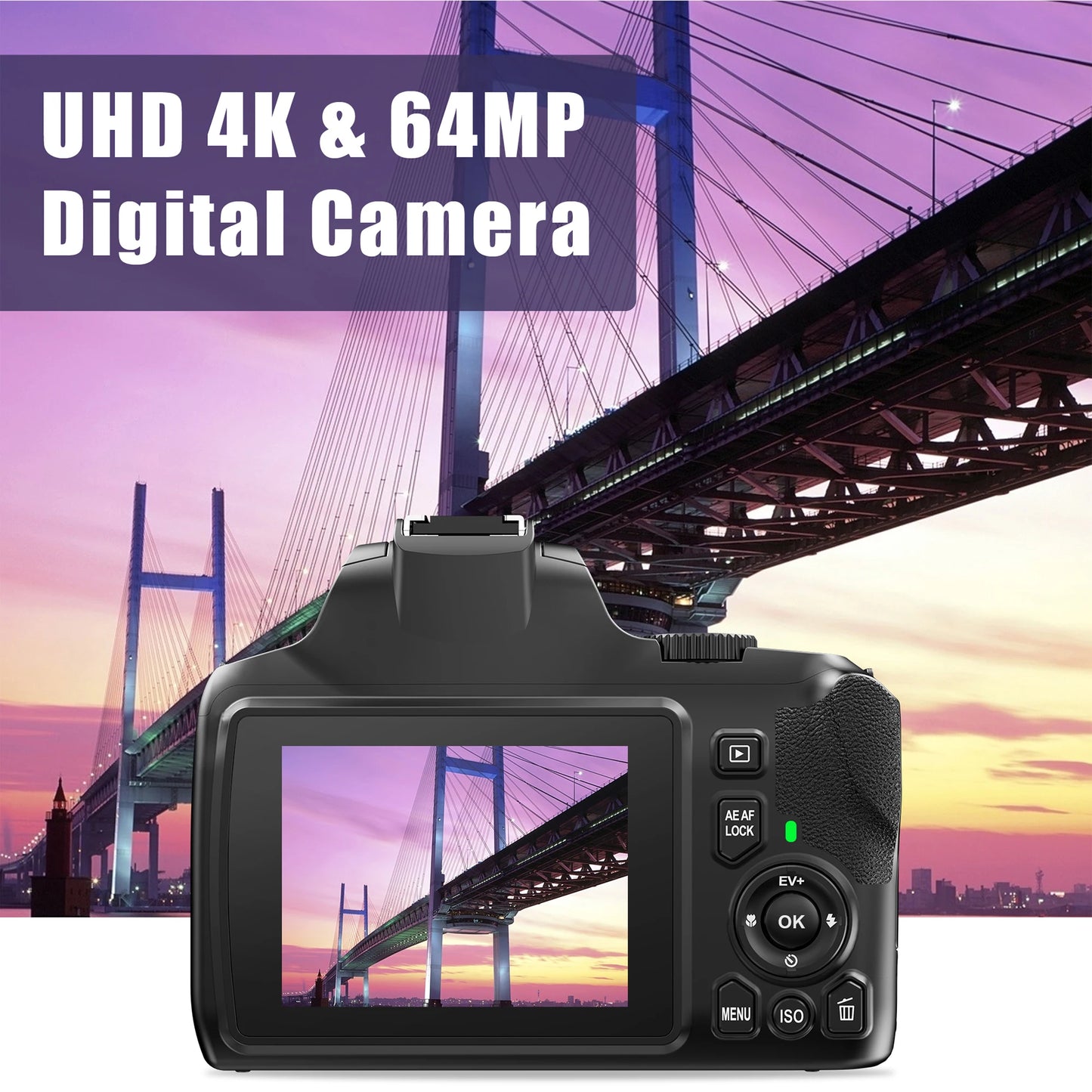 64MP Digital Camera DSLR For Photography 10X Optical Zoom Camcorder 4K Video Vlog Scalable SLR Camera for Youtube, Livestream, Webcam