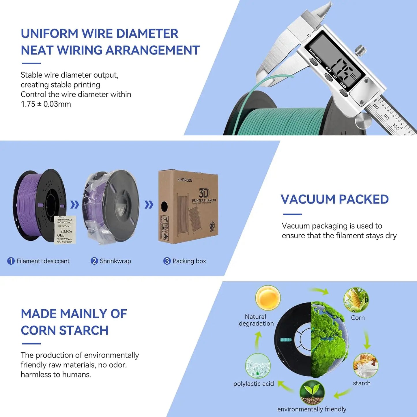 Matte PLA 3D Printer Filament 1.75mm, 10kg Grey, High Accuracy +/-0.02mm for Smooth Matte Finishes