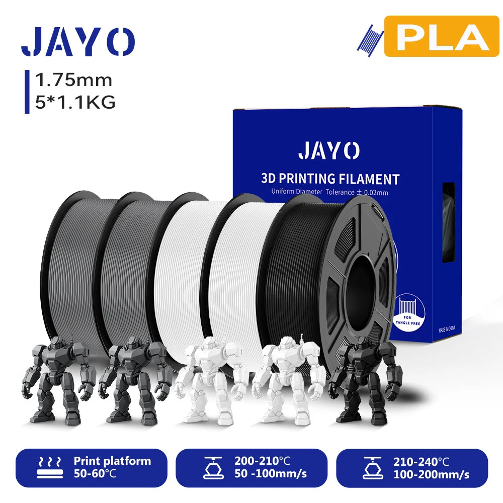 JAYO 3D PLA Filament 1.75mm +/-0.02mm PLA 3d Printer Filament  For Bambu FDM 3D Printer Neatly Wound 3D Printing Materials