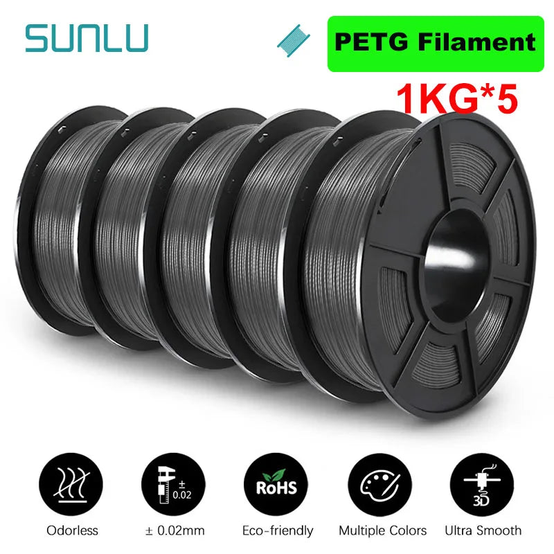 SUNLU 5KG 3D Filament PLA/PLA PLUS/PETG/ABS Filamnet 1.75mm 5Roll 1KG Neatly Wound 3D Printer Filament for 3D Printer
