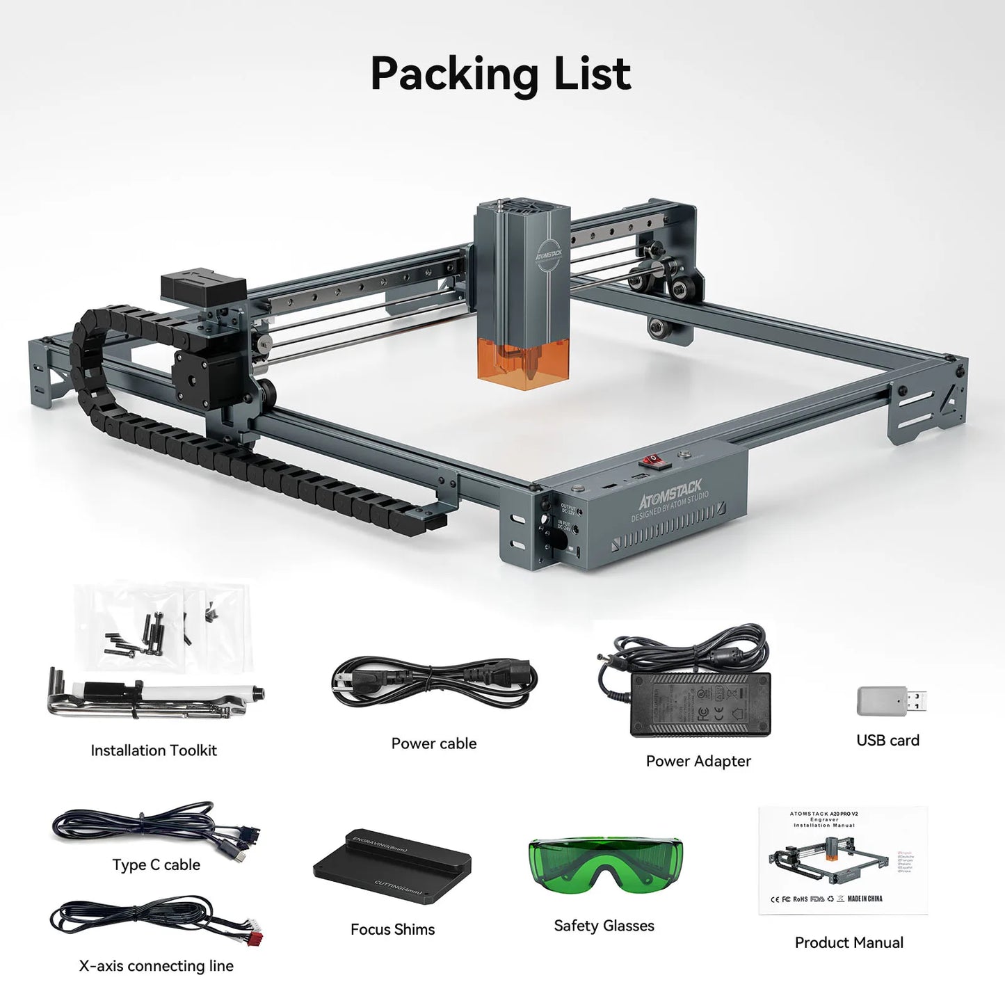 Atomstack A20 Pro V2 Laser Engraver machine Machine 20W Quad-Laser  Cutter Metal Arcylic Wood Glass 400*365mm