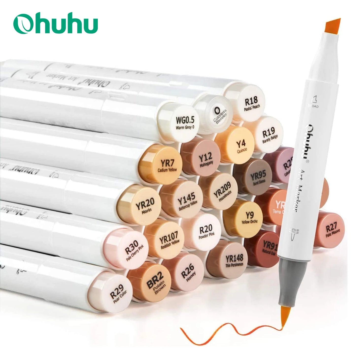 Ohuhu Honolulu 24 Colors Marker Pen Set Oily Alcohol Art Markers Dual Tips Felt Pen Sketching Drawing Manga School Art Supplies