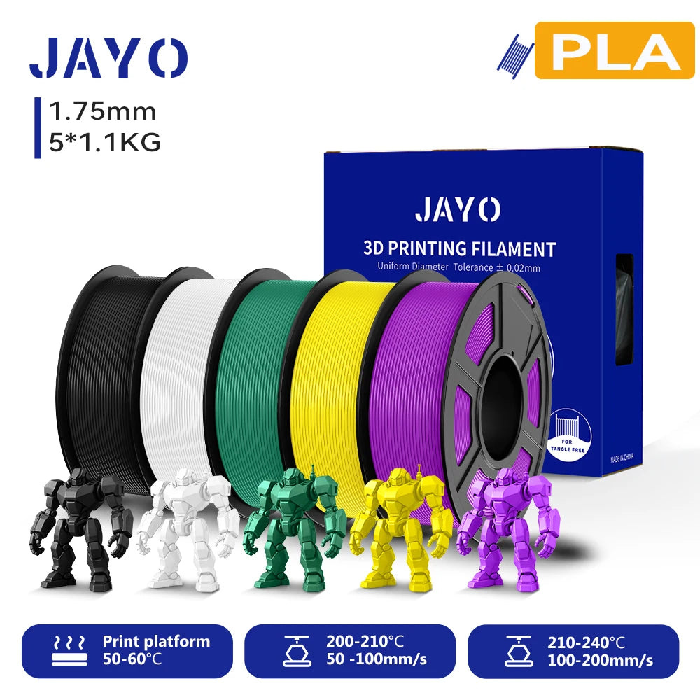JAYO 3D PLA Filament 1.75mm +/-0.02mm PLA 3d Printer Filament  For Bambu FDM 3D Printer Neatly Wound 3D Printing Materials