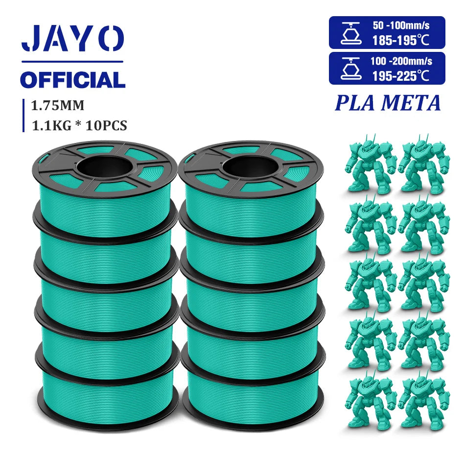 JAYO PLA Meta 3D Printer Filament 1.75mm High Flow PLA 3D Filament 1.1KG*10Rolls Neatly Wound 3D Printing Filament Fit Most FDM