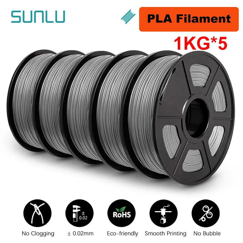 SUNLU 5KG 3D Filament PLA/PLA PLUS/PETG/ABS Filamnet 1.75mm 5Roll 1KG Neatly Wound 3D Printer Filament for 3D Printer