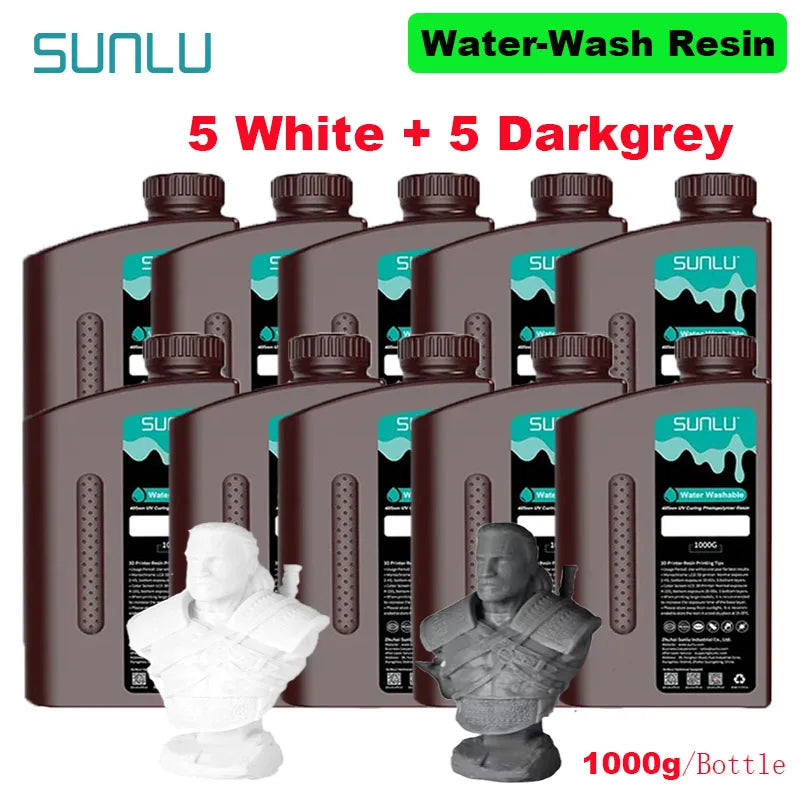 SUNLU 10KG Water Washable / Water Washable ABS Resin 1000G/Bottle 405nm Rapid UV-Curing Photopolymer Resin For LCD 3D Print