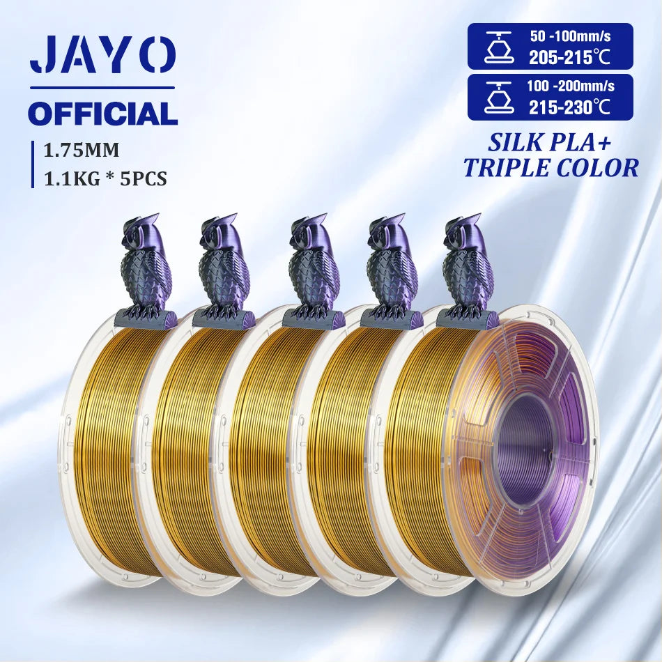 JAYO SILK PLA + Filament 1.75MM PLA 3D Filament 1.1KG for FDM 3D Printer  Neatly Wound Shiny 3D Printing Material 5Rolls