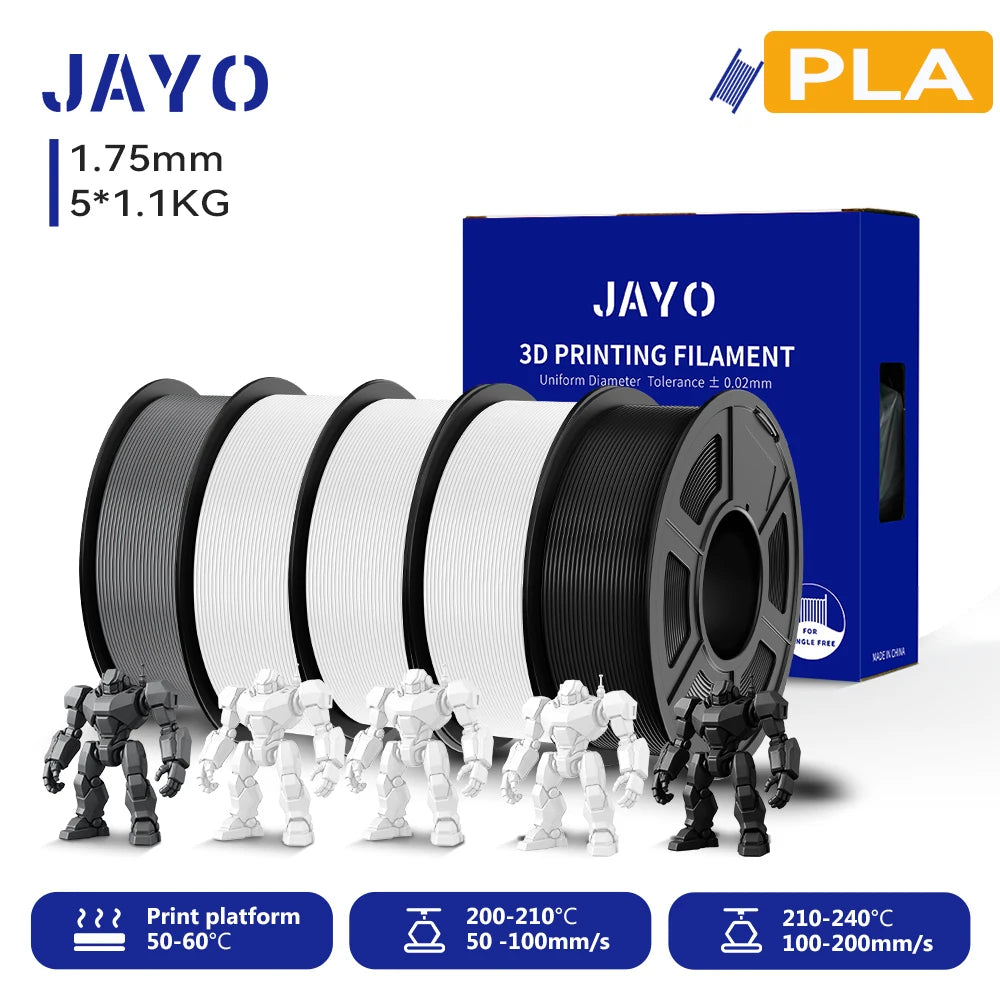 JAYO 3D PLA Filament 1.75mm +/-0.02mm PLA 3d Printer Filament  For Bambu FDM 3D Printer Neatly Wound 3D Printing Materials