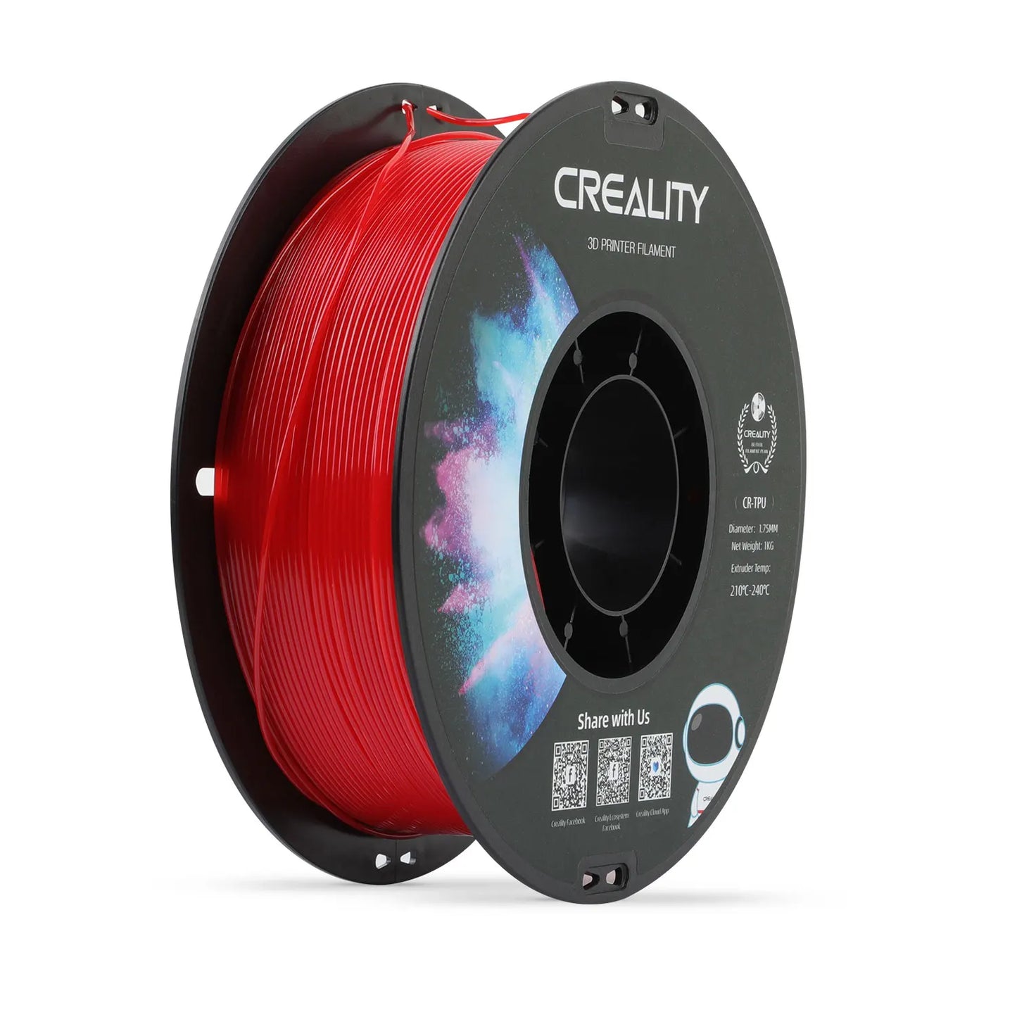 1KG Creality Flexible TPU 3D Printer Filament 3D Printing Material 1.75mm 95A Shore Hardness and Good Layer Bonding Performance