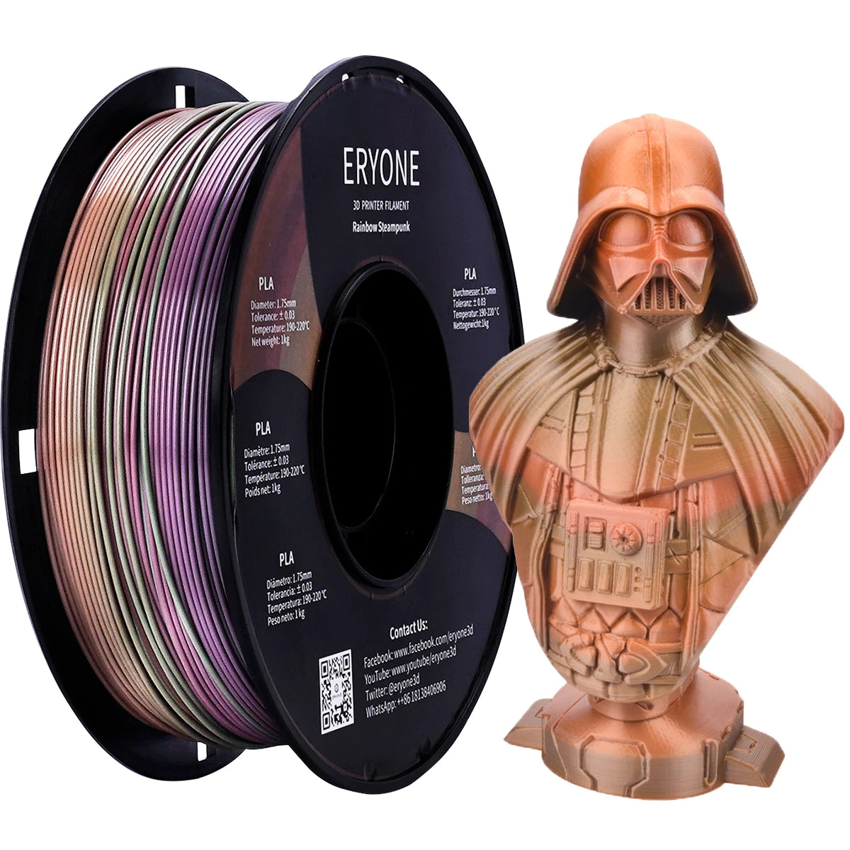 Eryone New Rainbow PLA Filament Multicolor Perfect Spooled 1.75mm 1KG Texture For 3d Printer High Quality