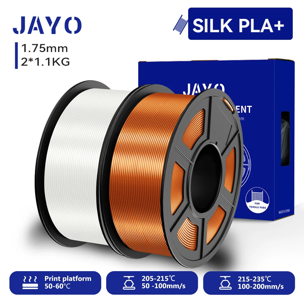 JAYO 3D SILK PLA+ Printer Filament 1.75mm+/-0.02mm  2Rolls SILK 3D Printer Filament Neatly Wound & No bubbles PLA for 3D Printer