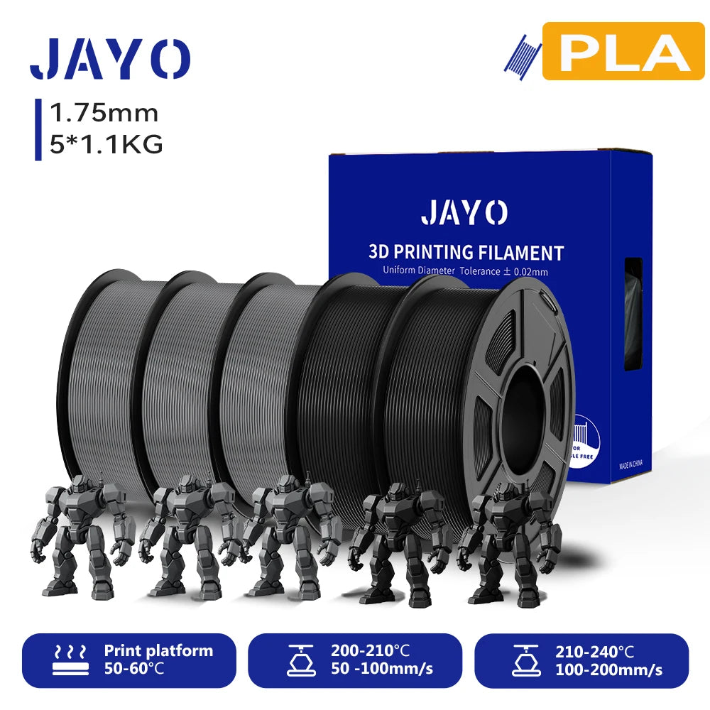 JAYO 3D PLA Filament 1.75mm +/-0.02mm PLA 3d Printer Filament  For Bambu FDM 3D Printer Neatly Wound 3D Printing Materials