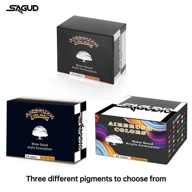 SAGUD Airbrush Paint Set 12/24 Colors 30ML Opaque & Water Based Fluorescent Acrylic Paint for Shoes, Nails Art, DIY, Model Painting