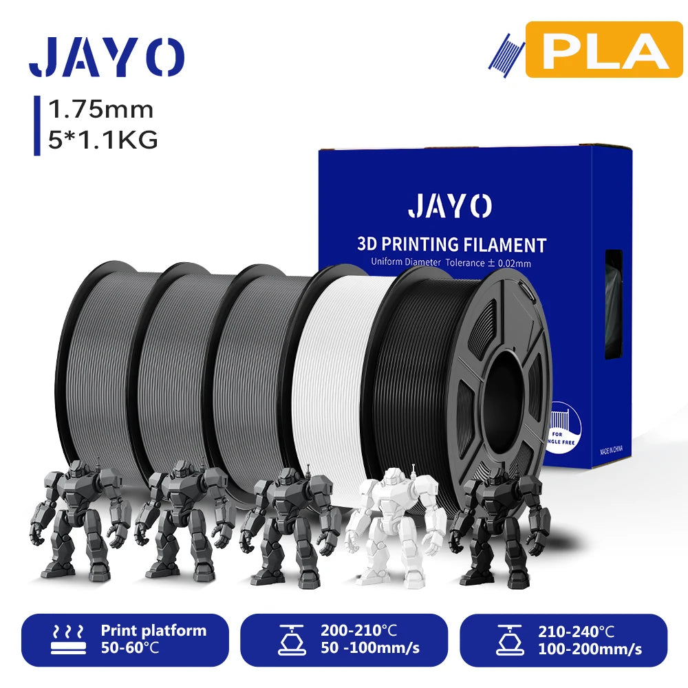 JAYO 3D PLA Filament 1.75mm +/-0.02mm PLA 3d Printer Filament  For Bambu FDM 3D Printer Neatly Wound 3D Printing Materials