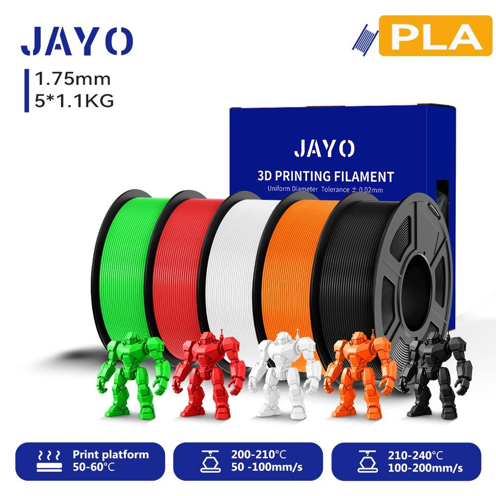 JAYO 3D PLA Filament 1.75mm +/-0.02mm PLA 3d Printer Filament  For Bambu FDM 3D Printer Neatly Wound 3D Printing Materials