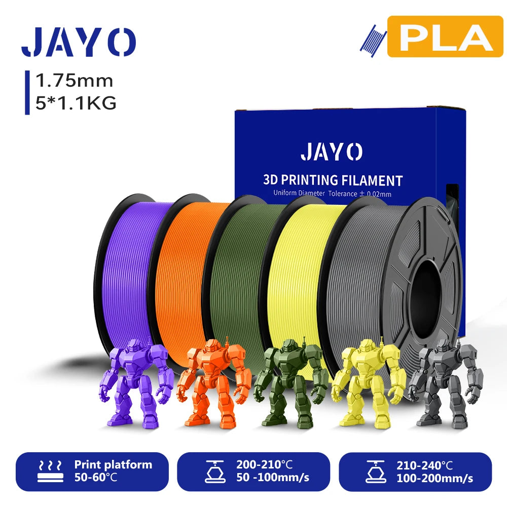 JAYO 3D PLA Filament 1.75mm +/-0.02mm PLA 3d Printer Filament  For Bambu FDM 3D Printer Neatly Wound 3D Printing Materials