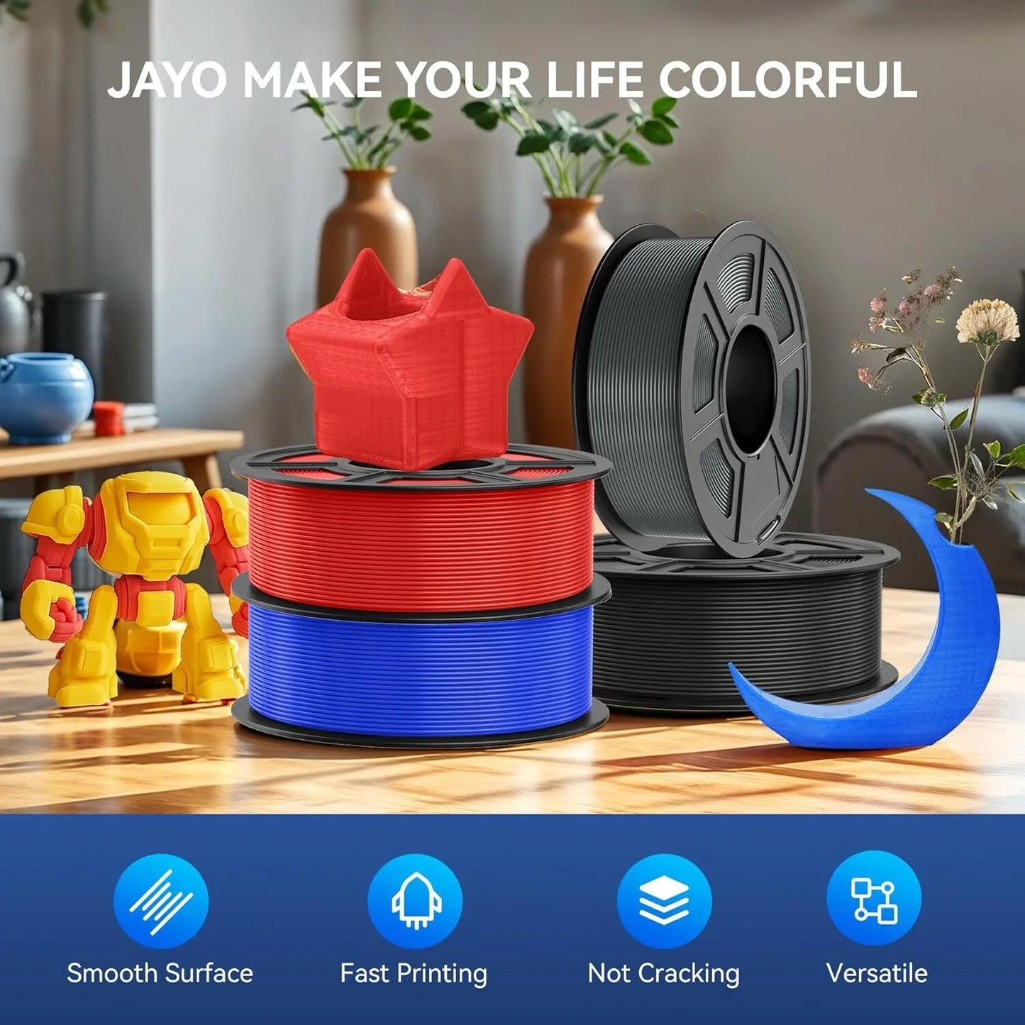 JAYO 1100G 3D High Speed PLA Filament 1.75mm HS PLA  Filament 600mm/s For Bambu FDM 3D Printer Neatly Wound 3D Printing Material