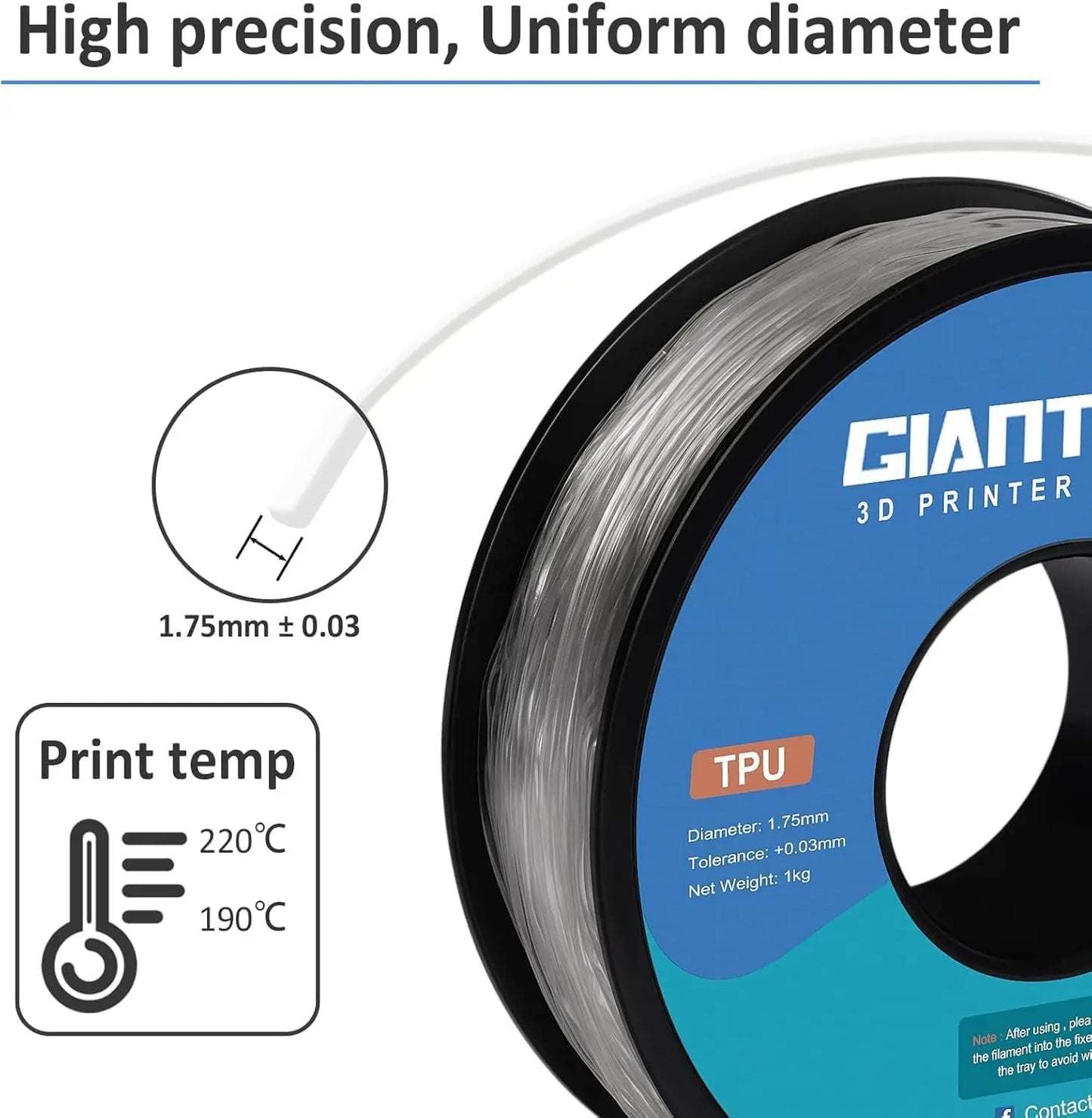 Flexible TPU 3D Printer Filament 1.75mm, 95A Hardness, 1kg Spool with High Elasticity and Accuracy
