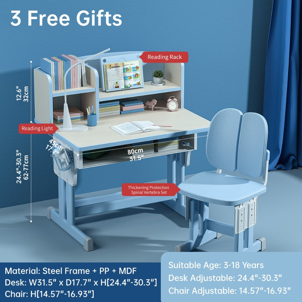 Kids Desk and Chair Set Height Adjustable, Children School Writing Study Table for Kids Computer Office Desk with Drawers