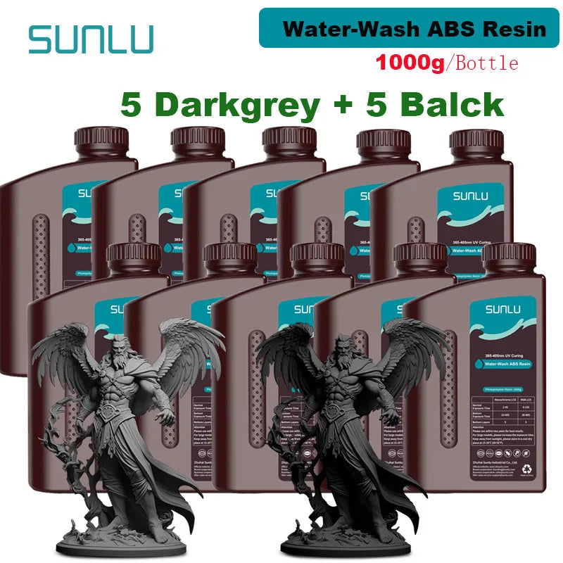 SUNLU 10KG Water Washable / Water Washable ABS Resin 1000G/Bottle 405nm Rapid UV-Curing Photopolymer Resin For LCD 3D Print