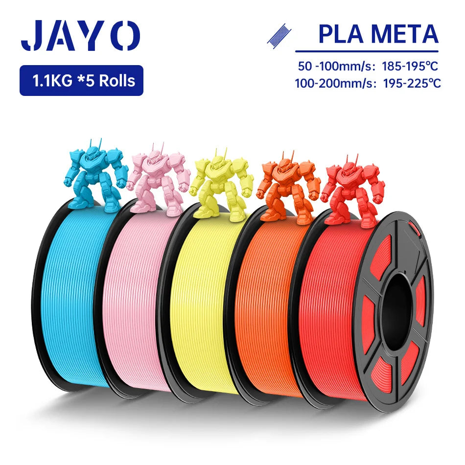 JAYO PLA Meta Filament 5 Rolls 1.75MM PLA 3D Printer Filament Neatly Wound Toughness 1.1KG 3D Printing Materials For FDM