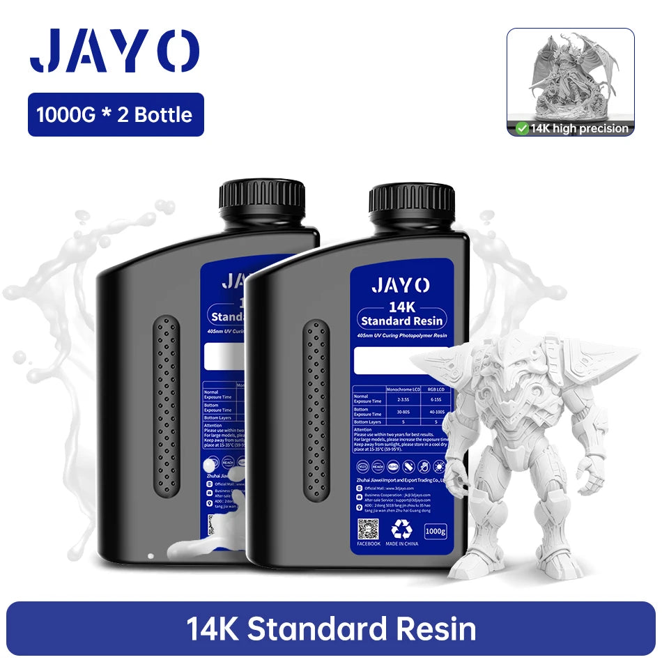 JAYO Standard/Toughness/Plant-based/Like-ABS Resin 2KG 3D Photopolymer UV Curing Resin High Precision 3D Printing Material