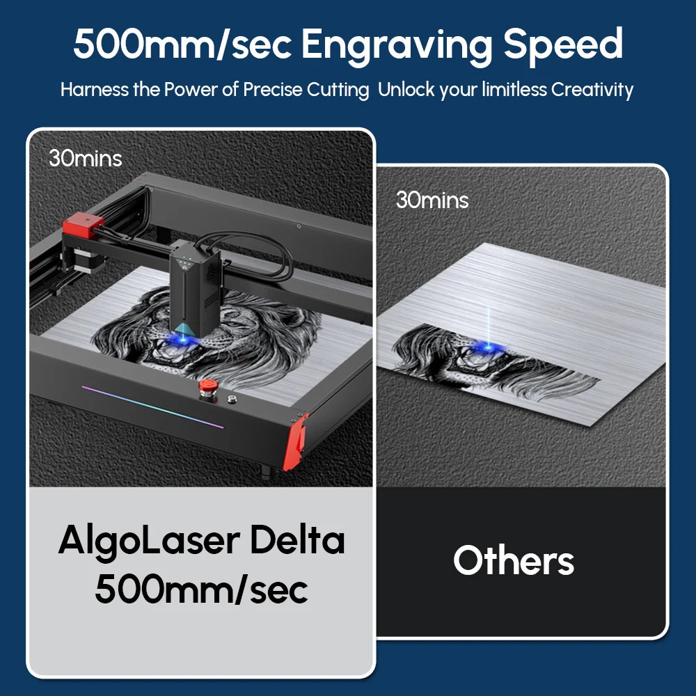 Algolaser Delta 22W Craft Laser Cutter Engraver Smarter Touch Screen with Rotary & Air Pump for Craft Making Wood/PVC/Metal/MDF