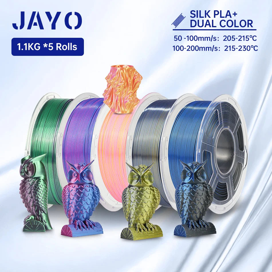 JAYO SILK PLA + Filament 1.75MM PLA 3D Filament 1.1KG for FDM 3D Printer  Neatly Wound Shiny 3D Printing Material 5Rolls