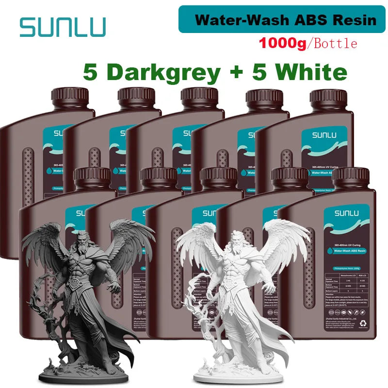 SUNLU 10KG Water Washable / Water Washable ABS Resin 1000G/Bottle 405nm Rapid UV-Curing Photopolymer Resin For LCD 3D Print