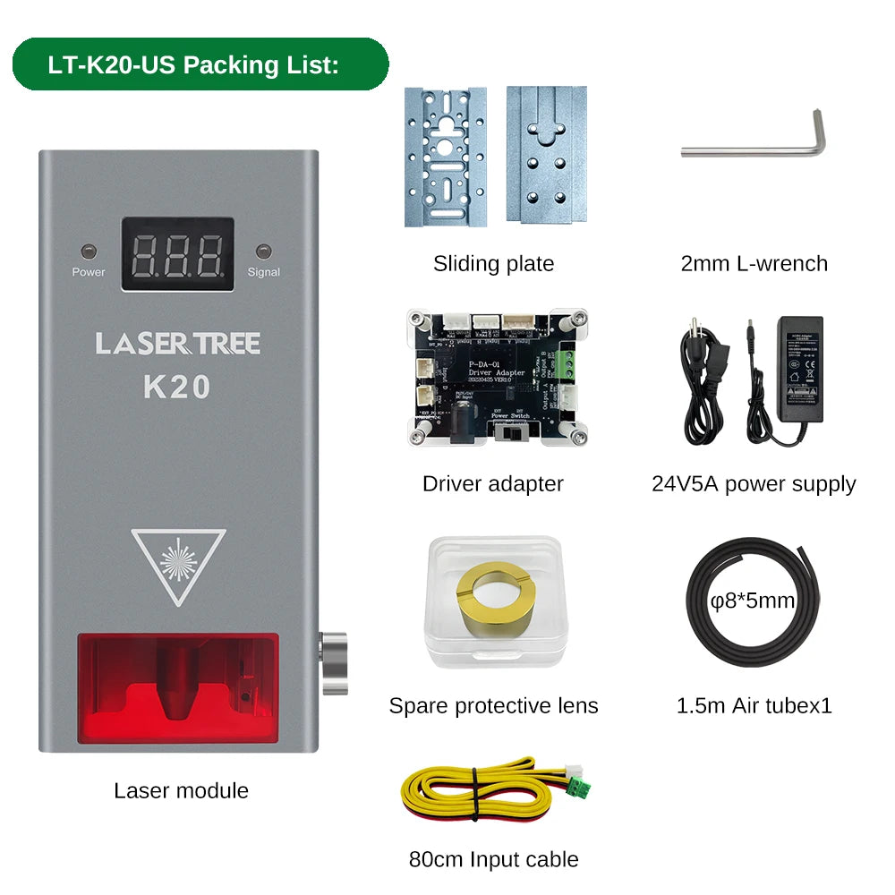 LASER TREE 20W Laser Module Air Assist 10W 5W Laser Head for Laser Engraving Cutting Machine 450nm Blue Light Wood Marking Tool