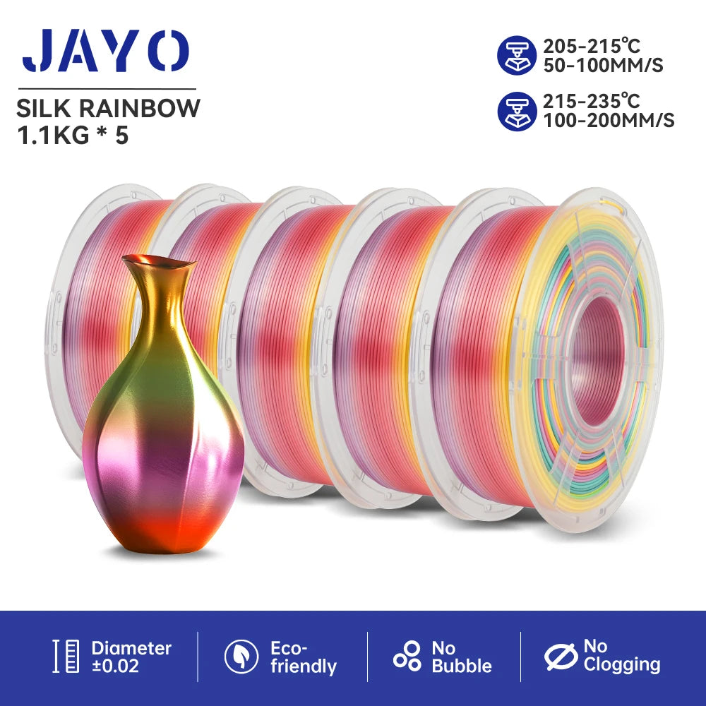 JAYO PLA/ABS/PETG/TPU/PLA PLUS/PLAMeta/ 3D Filament 1.75mm 5Rolls 2.5KG/5.5KG100% No Bubble FDM 3D Printer Materials DIY Gift