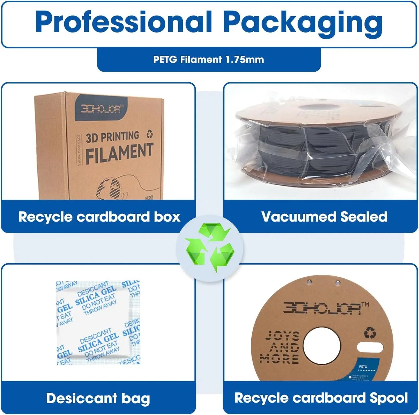 PETG Filament 1.75mm 3D Printing Filament 1kg*4 Bundle 3D Filament 1.75mm Dimensional Accuracy +/- 0.03mm Non Tangling Non