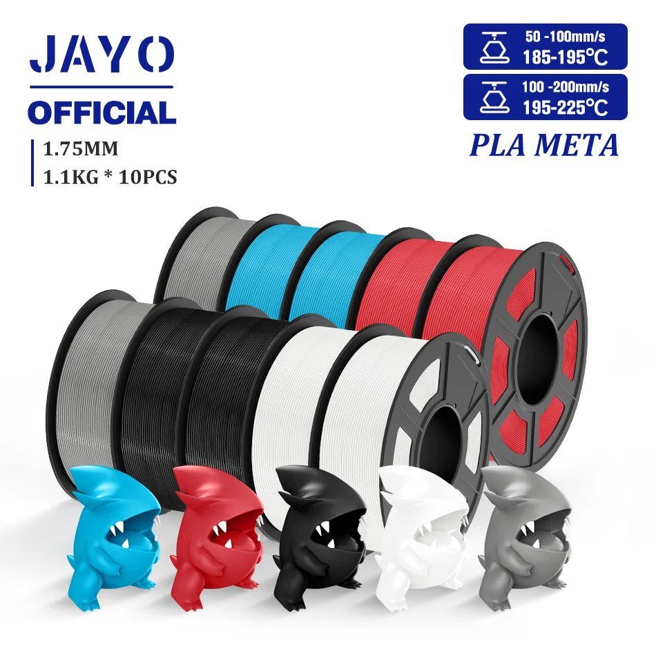 JAYO PLA Meta 3D Printer Filament 1.75mm High Flow PLA 3D Filament 1.1KG*10Rolls Neatly Wound 3D Printing Filament Fit Most FDM