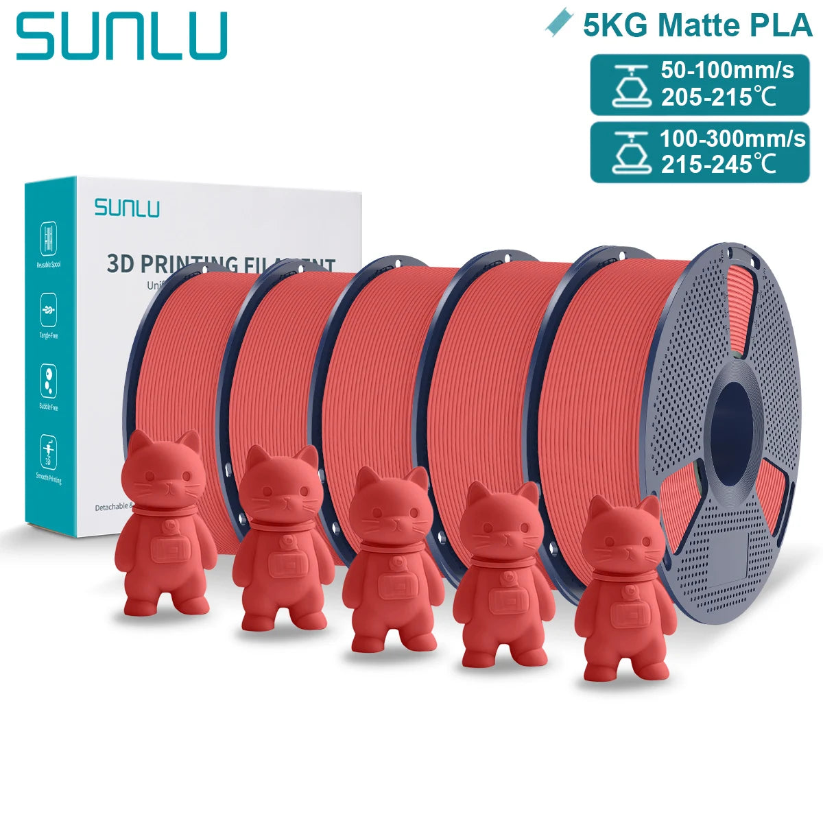 SUNLU Matte PLA 3D Filament 1.75mm Neatly Wound Easy to Use Colorful PLA Matte Surface for Most FDM Printer 3D Printing Material