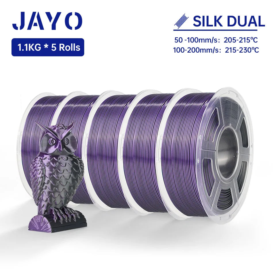 JAYO SILK PLA + Filament 1.75MM PLA 3D Filament 1.1KG for FDM 3D Printer  Neatly Wound Shiny 3D Printing Material 5Rolls