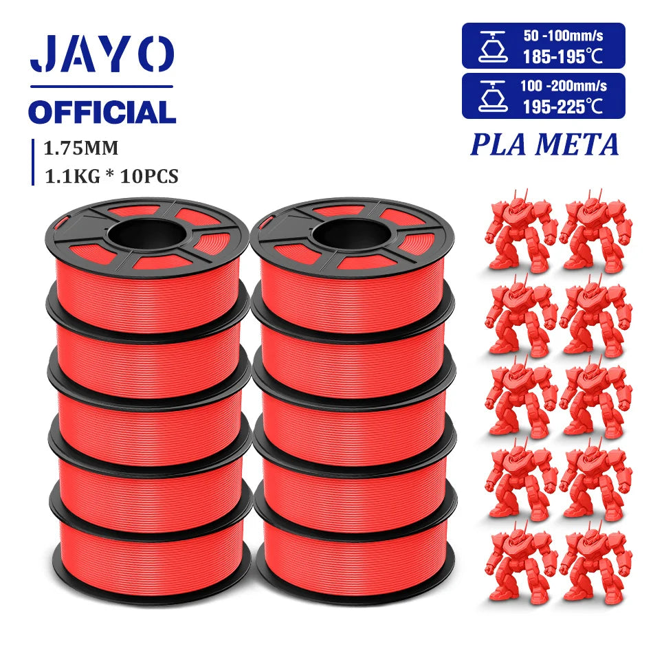JAYO PLA Meta 3D Printer Filament 1.75mm High Flow PLA 3D Filament 1.1KG*10Rolls Neatly Wound 3D Printing Filament Fit Most FDM