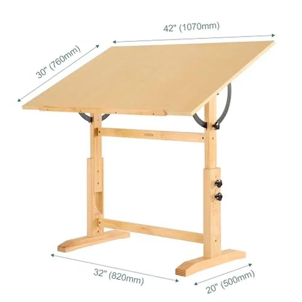 Large Adjustable Drafting Table Solid Pine Wood Drawing Desk Art  Professionals Multifunctional Craft  Stable & Sturdy