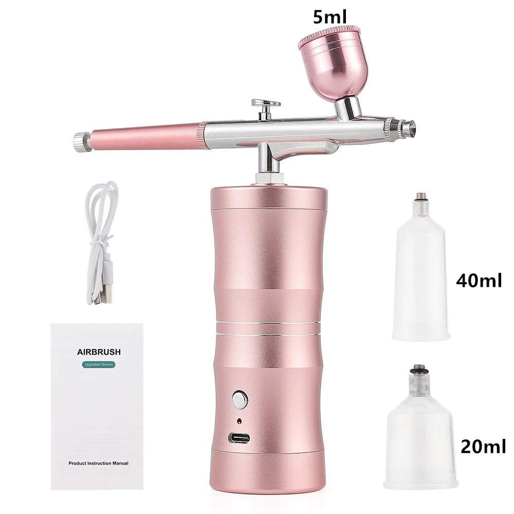 Top 0.3mm Pink Mini Air Compressor Kit Air-Brush Paint Spray Gun Airbrush For Nail Art Tattoo Craft Cake Nano Fog Mist Sprayer