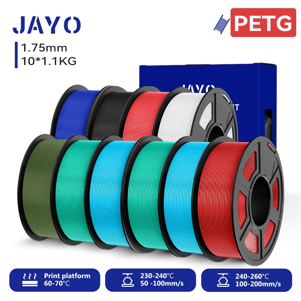 JAYO 3D PETG/PETG Clear 3D Printer Filament 1.75 ±0.02mm 5 /10Rolls High Toughness Neatly Wound Filament Fit Most FDM Printer