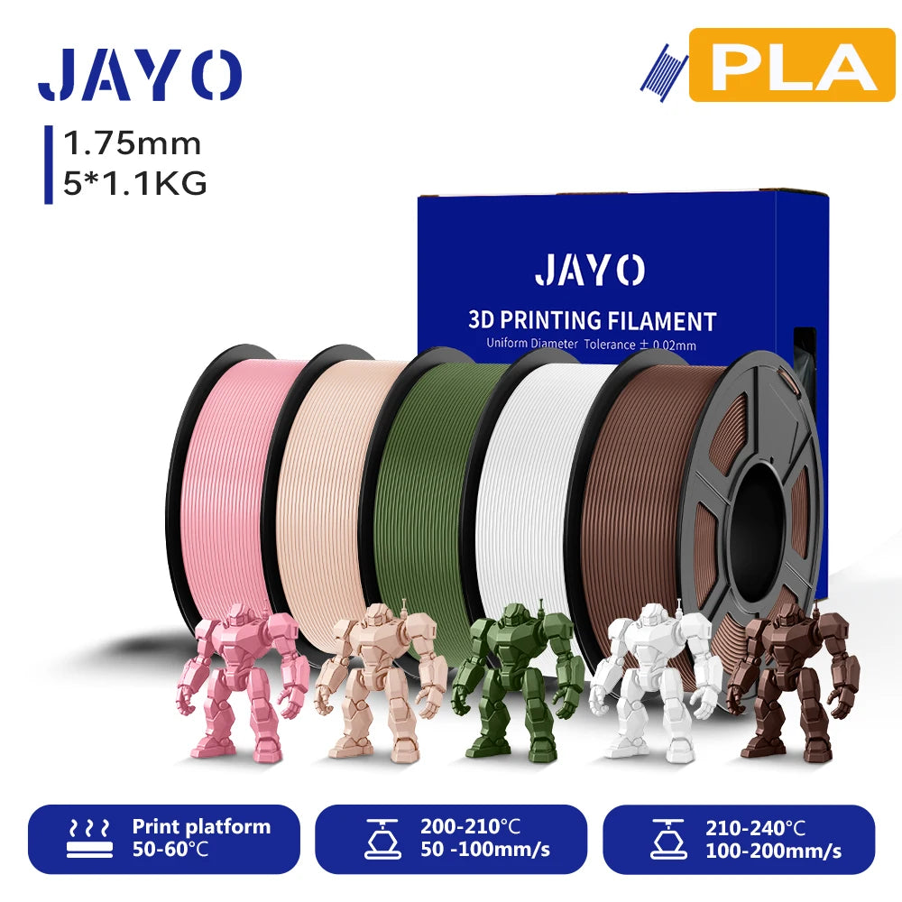JAYO 3D PLA Filament 1.75mm +/-0.02mm PLA 3d Printer Filament  For Bambu FDM 3D Printer Neatly Wound 3D Printing Materials