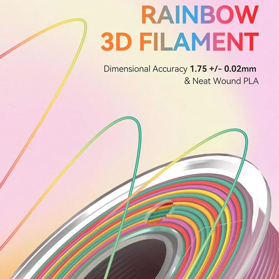 JAYO 3D PLA / Silk PLA Rainbow Printer Filament 1.75mm Transparent Rainbow 3D Filament As Neatly Wound 3D Printing Material