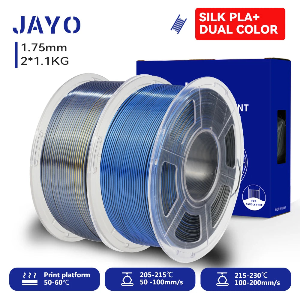 JAYO 3D SILK PLA+ Printer Filament 1.75mm+/-0.02mm  2Rolls SILK 3D Printer Filament Neatly Wound & No bubbles PLA for 3D Printer