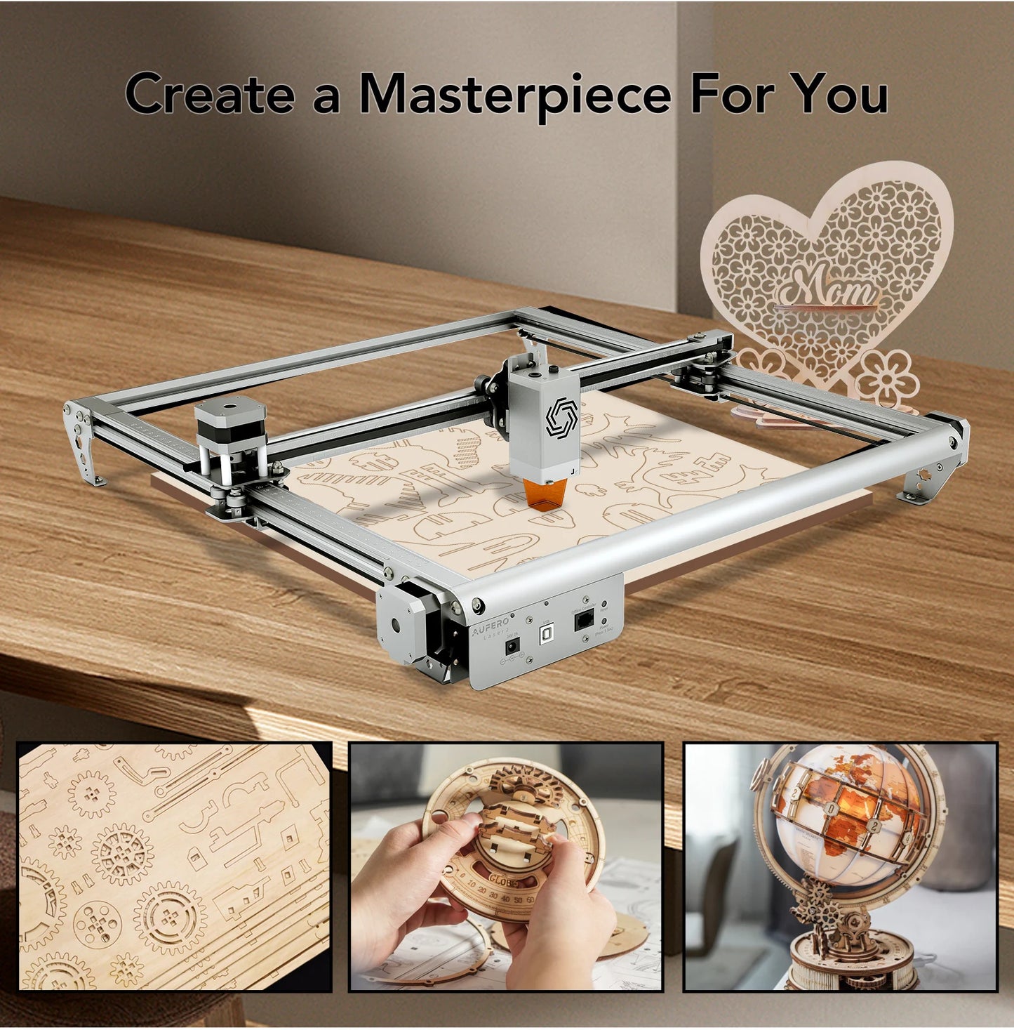 Aufero 2 Laser Engraver Output 10W CNC 32bit Engraving Cutting Machine DIY Tool Desktop LaserGRBL Stainless Cutter Woodworking